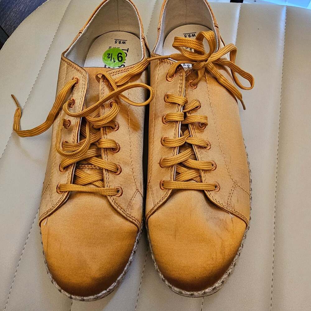 TOMS Lena Sunflower Satin Espadrille Lace-Up Sneakers Women's Size 9.5